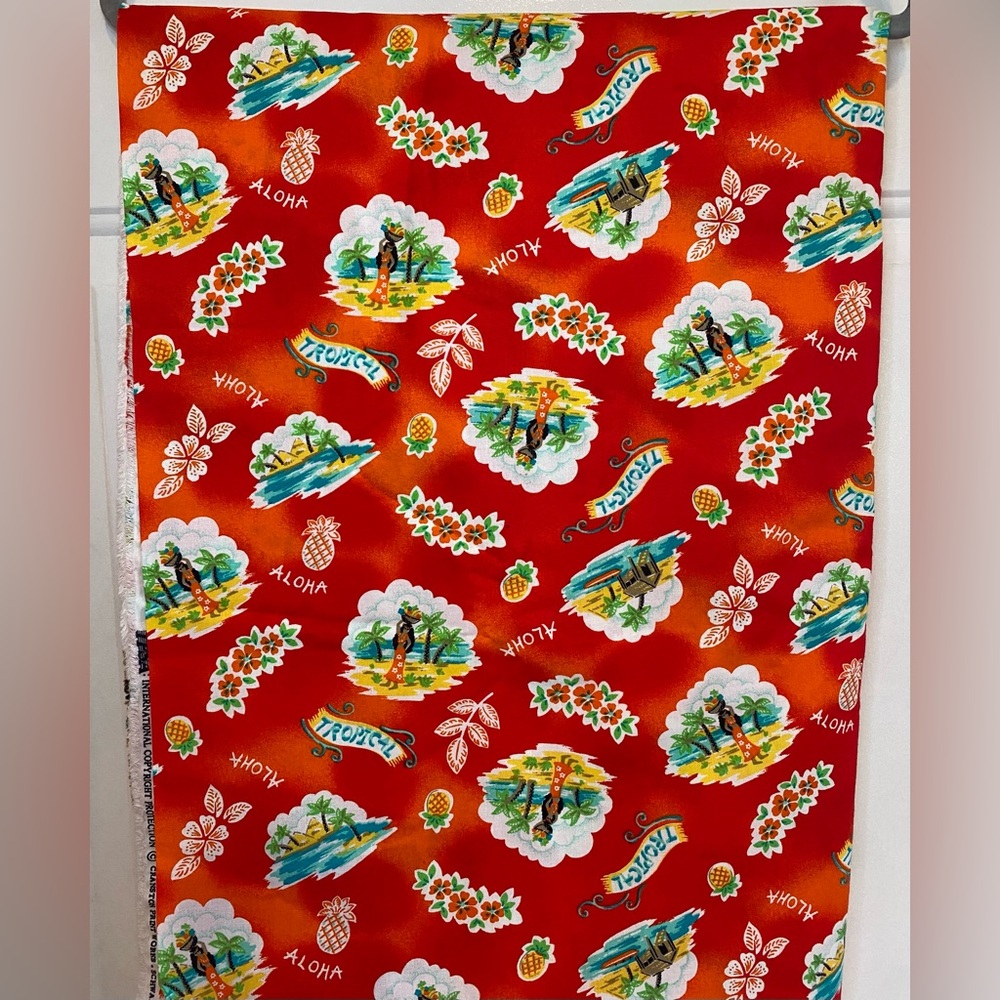 Cranston Print Works Hawaiian Print Aloha Tropical 4 Yards Vintage Fabric 60”